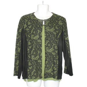 NWT Ming Wang Green & Black Embroidered Cardigan & Tank Top Set (0X)